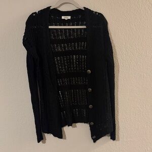 Mudd Black Button-Up Open-Knit Cardigan